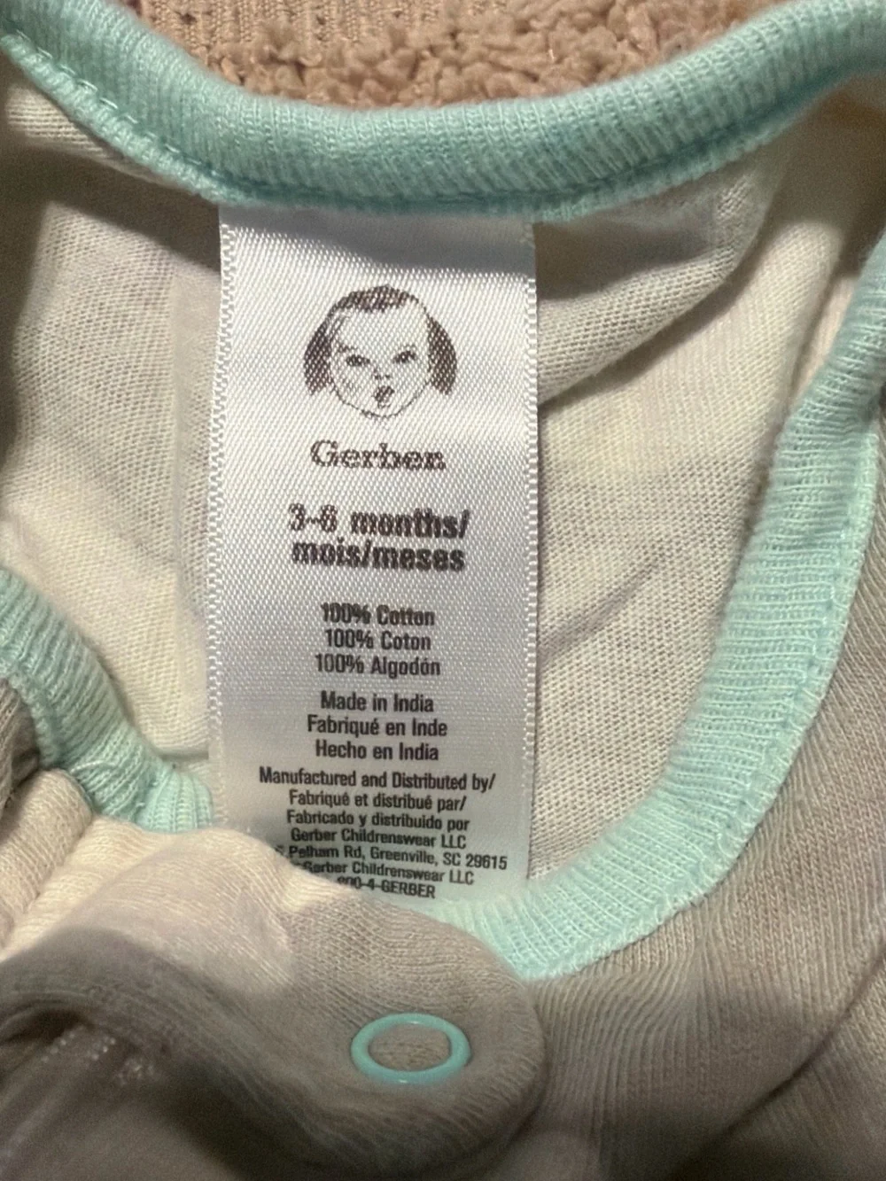 Gerber Gray Cloud Footed One-Piece with Mint Trim Accents - Picture 2 of 2
